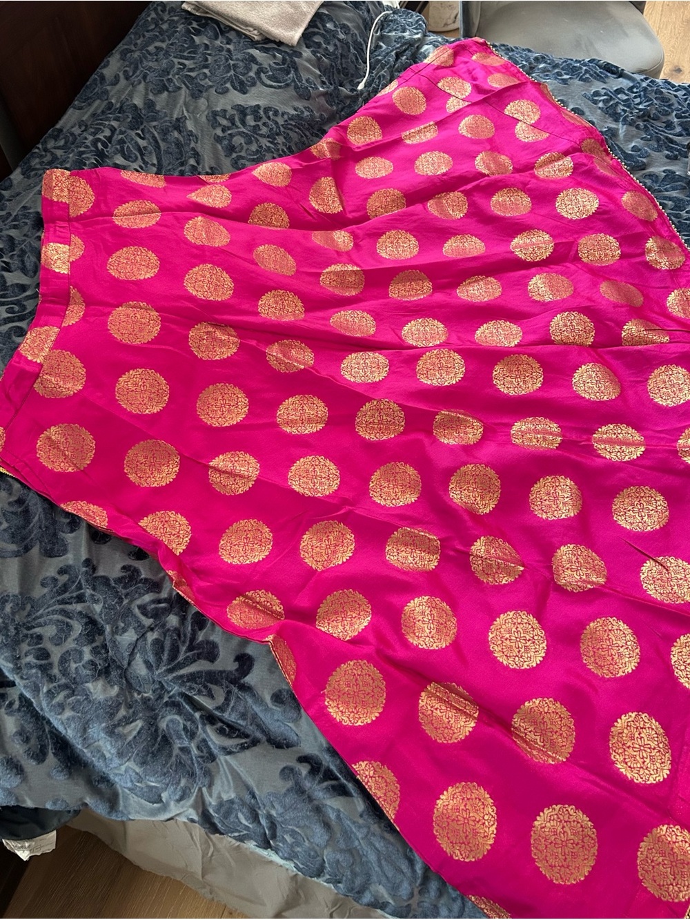Vibrant Pink Lehenga Skirt with Gold Medallion Detail